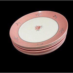 Vintage Set 7,  6” Melamine Plates Pink White Roses Tea Party Plastic Dessert